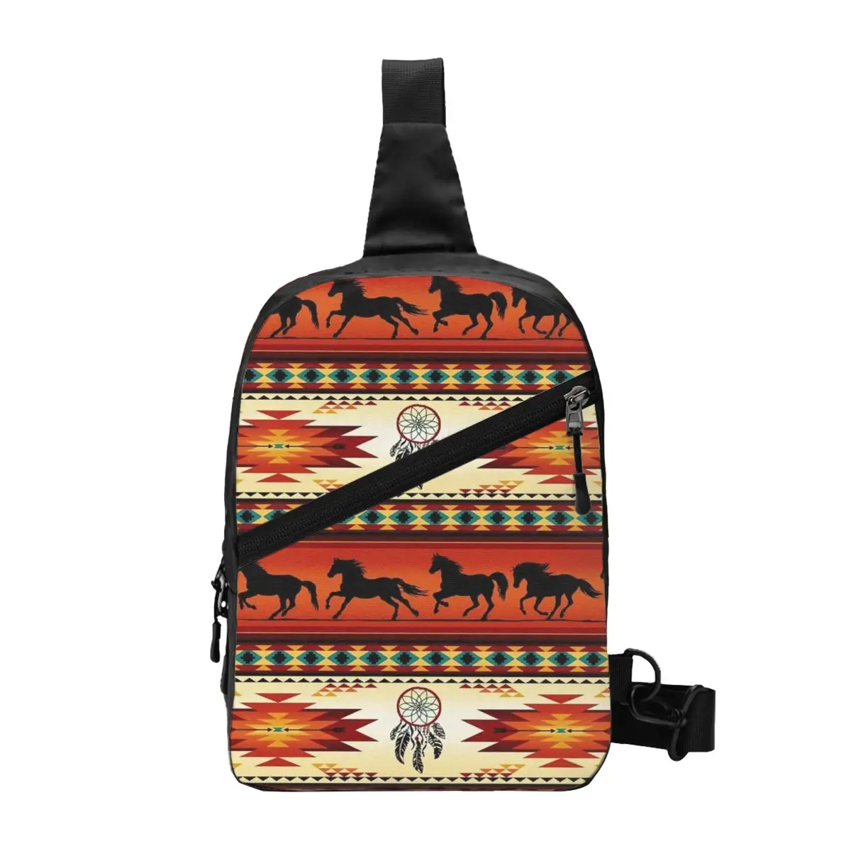 

Personalized Navajo Aztec Tribal Horse Pattern Sling Bags Men Fashion Shoulder Crossbody Chest Backpack Cycling Camping Daypack