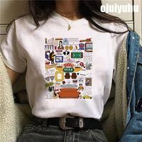 Women's Fashion Friends TV Program Fun Cartoon Printed Cotton Harajuku T-shirt Women Pattern Best Friend Harajuku Retro T-shirt