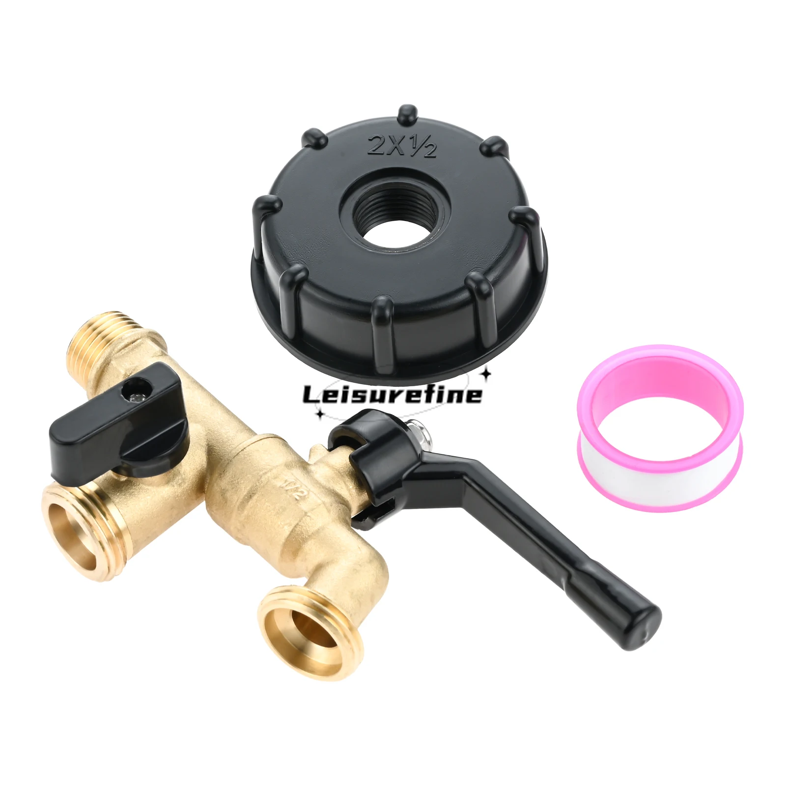 

2 in 1 Double Faucets 2.36" Coarse Thread 275-330 Gallon IBC Tote Water Tank Adapter Brass Hose Faucet Valve S60*6 Irrigation