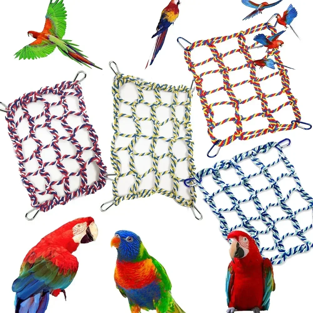 Bird Climbing Net Parrot Toy Nylon Rope Parrot Hanging Mat Toy Parrots Chewing Training Tool Bird Supplies Bird Cage Accessories