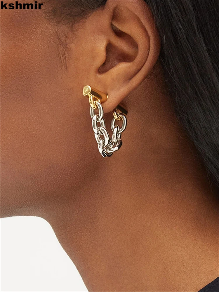 KshPanier-Boucles d\'Oreilles Métalliques avec Chaîne Souple pour Femme, Bijoux Simples, Accessoires à la Mode, Cadeau, Nouveau, 0015