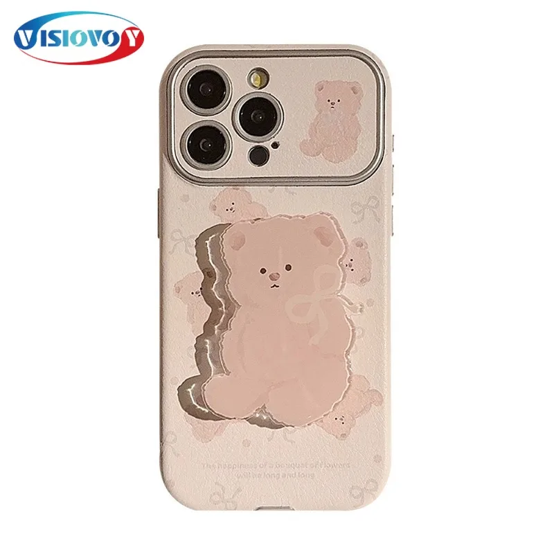 Rosa Cartoon Teddybär stehen geeignet für Handy hülle für iPhone 15 14 13 Pro Max super süße süße Telefon abdeckungen zurück Fall Fundas