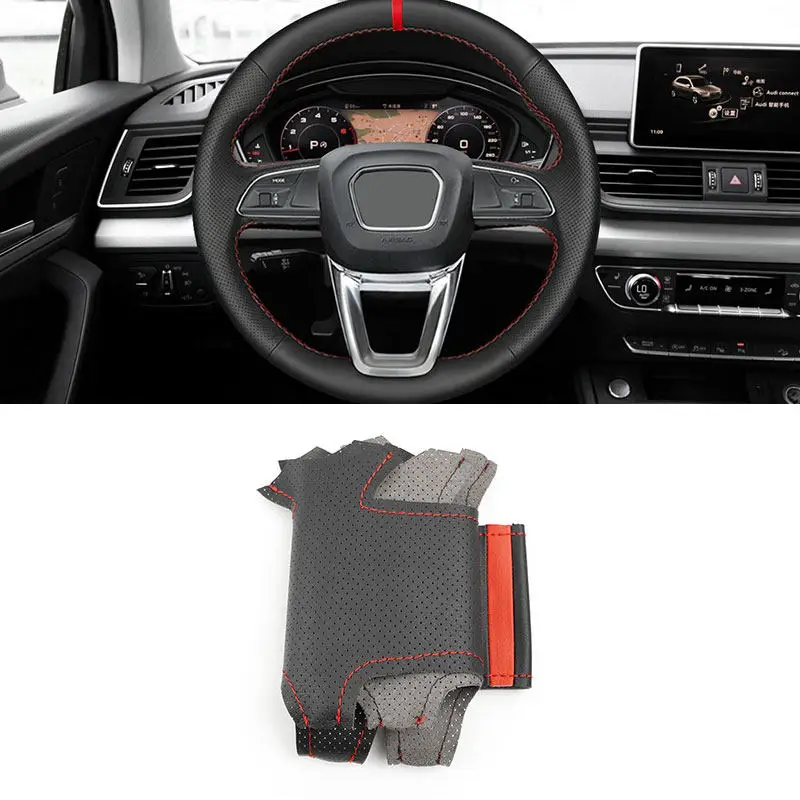 

For Audi (O Shape) A3 S3 8Y A4 S4 B9 A5 S5 Q3 F3 Q5 FY SQ5 Q7 4M SQ7 Q8 SQ8 RSQ8 Perforate Leather Car Steering Wheel Cover Trim