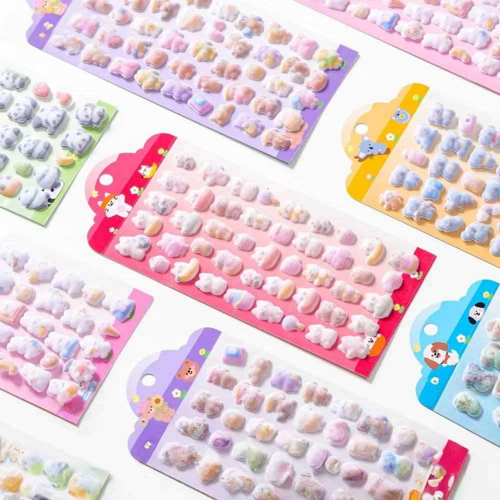 Kawaii 3D Koala Panda Relief Fluffy Animal Flocked Sticker for Scrapbooking Cute Phone Case Decoration Sticker Stationery Decor