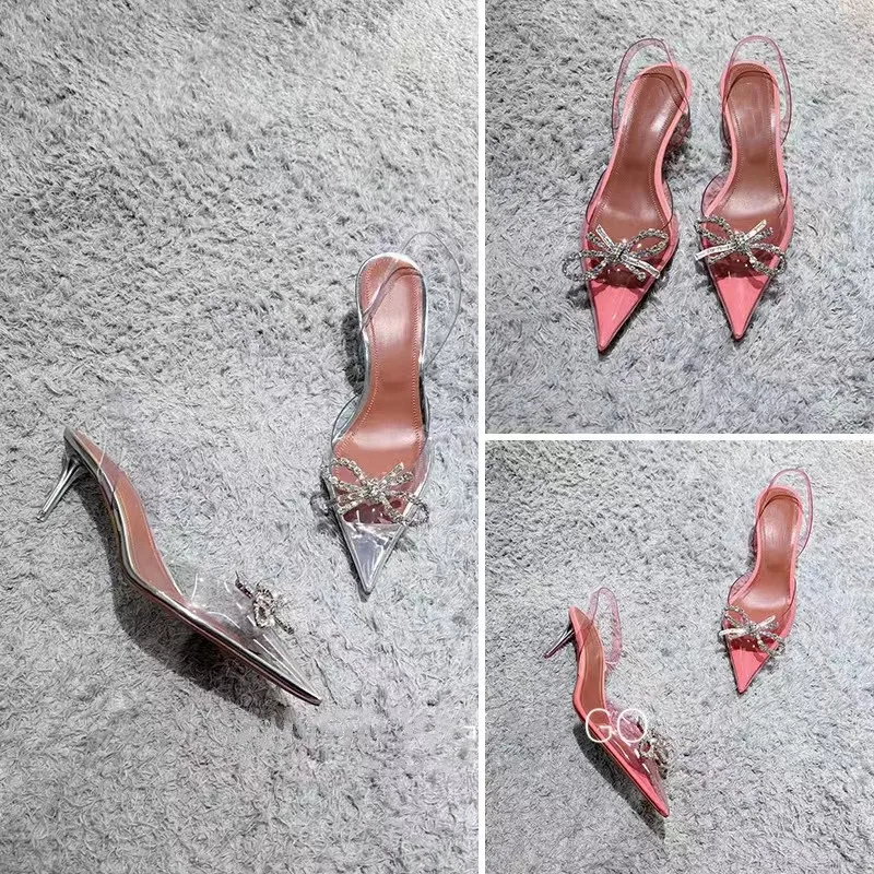 Décolleté da donna in PVC trasparente moda di marca Décolleté con strass di lusso Slingbacks Tacchi alti a spillo Eleganti scarpe da donna da