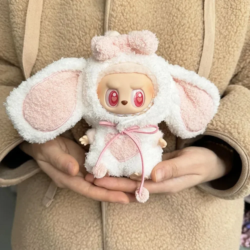 For Labubu I II Idol Dolls Sitting Party Clothing Outfit 17cm Mini Plush Doll'S Clothes White Rabbit Overalls Accessories