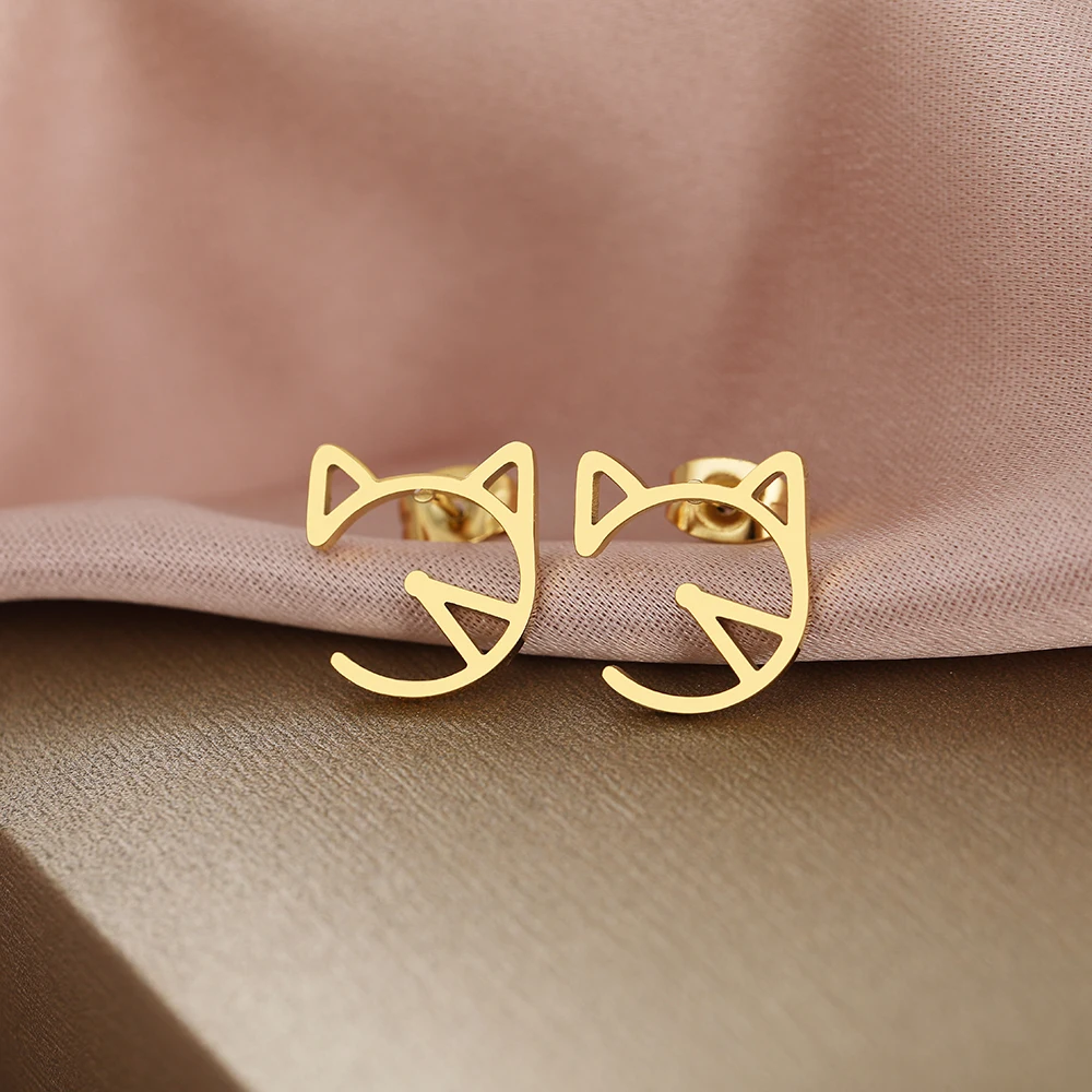 Stainless Steel Earrings 2022 Trend New Cartoon Cat Silhouette Fashion Lovely Charms Stud Earrings For Women Jewelry Party Gifts