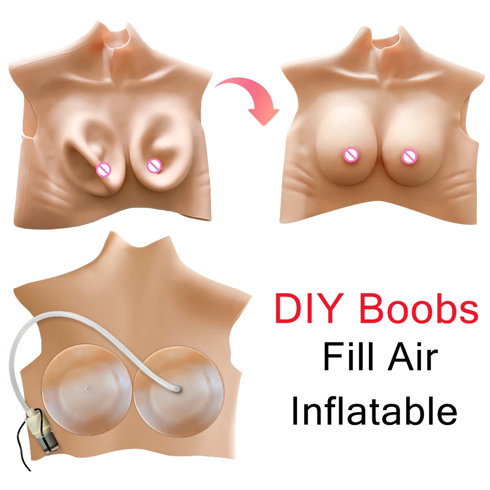 DIY Inflatable Silicone Boobs Realistic Cosplay Fake Breast G H cup Tits Enhancer Crossdresser Shemale Transgender