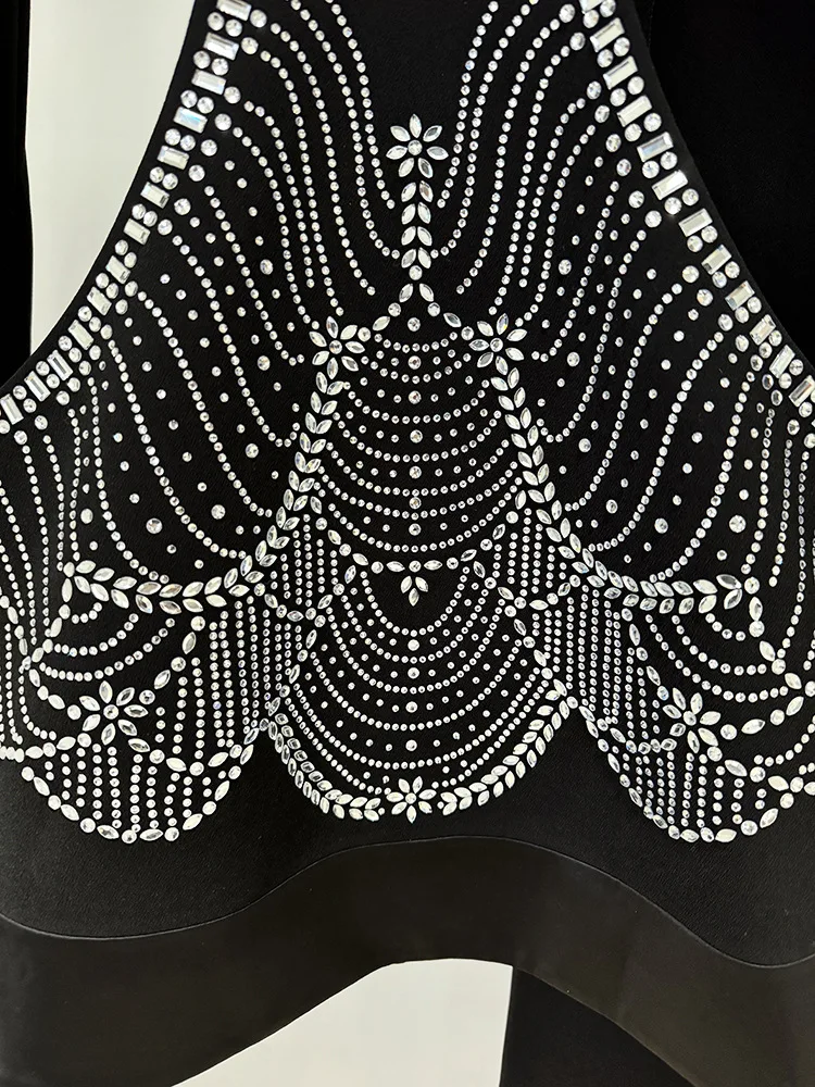 HIGH STREET Newest 2024 Designer Suit Women Beaded Diamonds Hollow Out Single Button Jacket Pants Set 2PCS