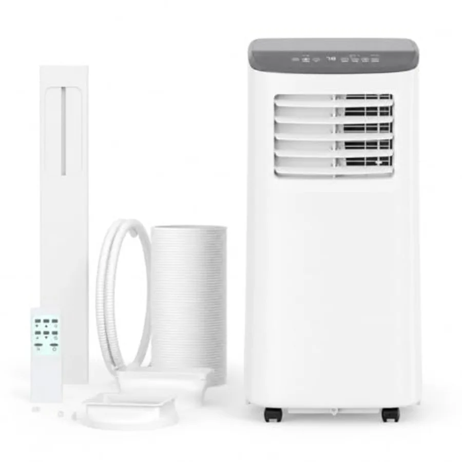 

Portable air conditioners for home and office use, 8000 BTU cooling capacity, white plastic unit with quiet operation, remote c