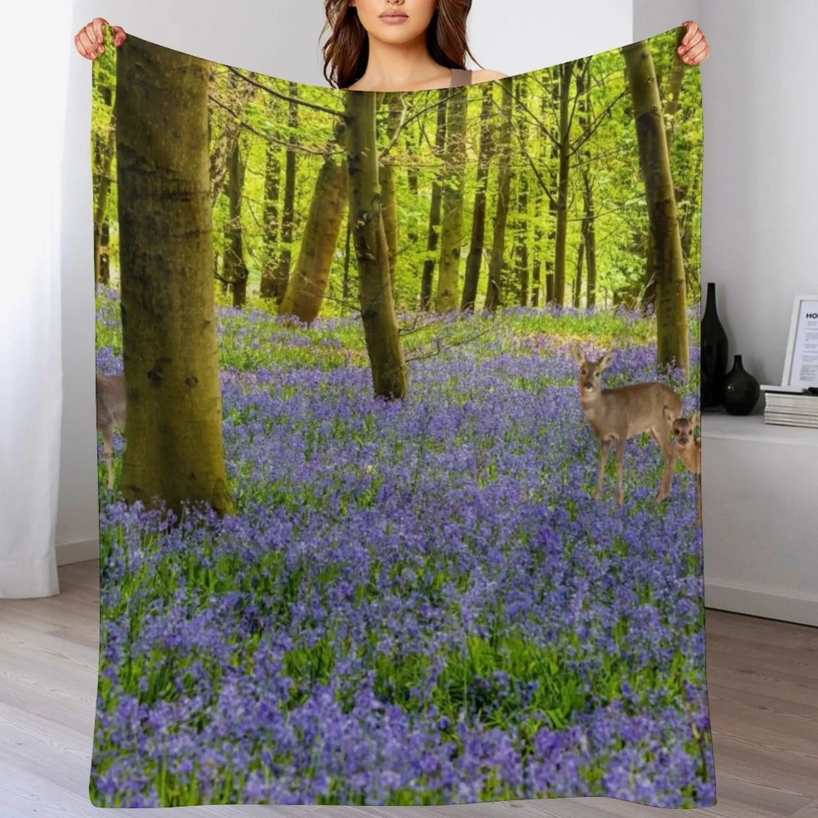 Deer and Bluebells Throw Blanket Long Lasting Soft Plush Blanket for Daily Use