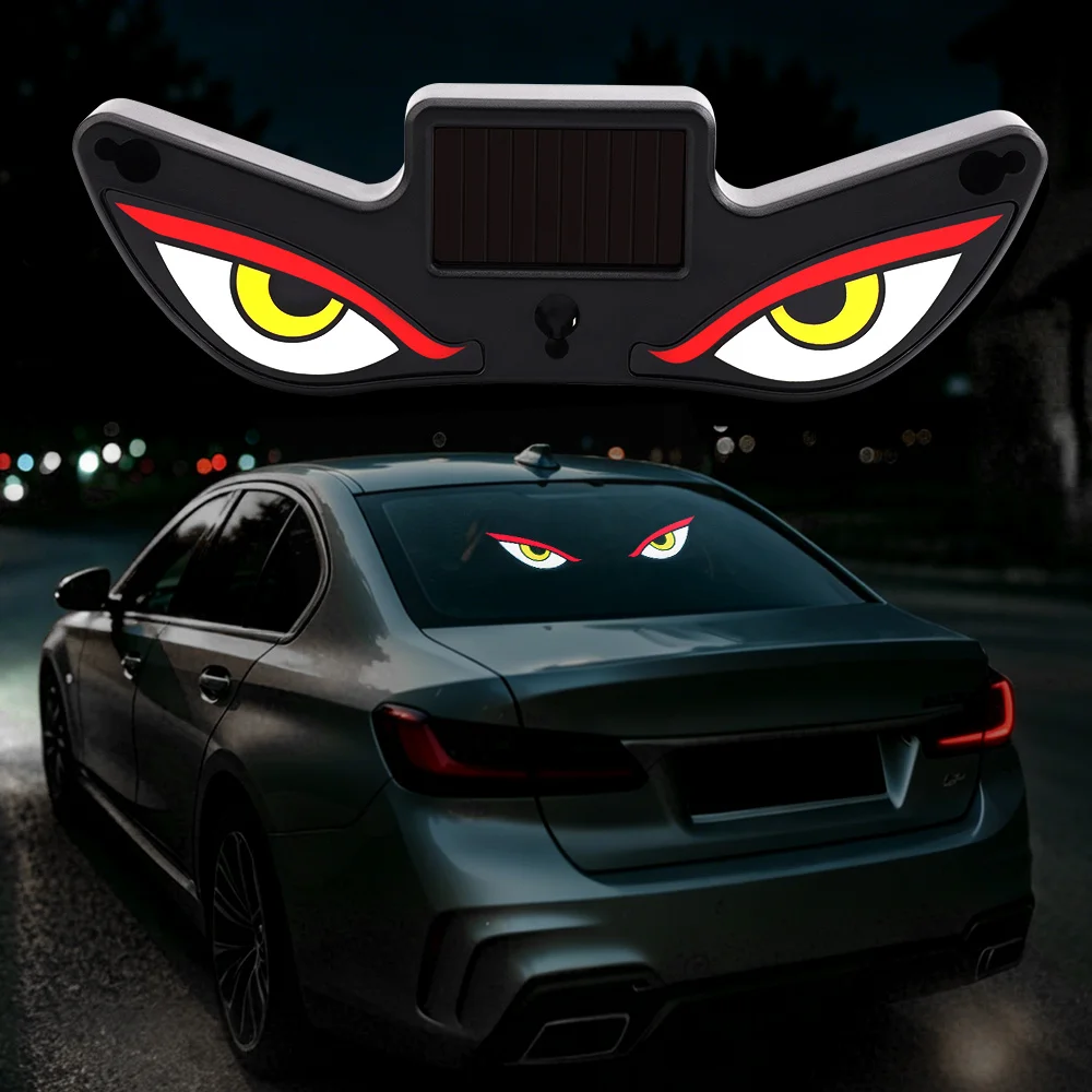 LED Dynamic Expression Neon Light Car Solar Devil Eye Light Rear Window Anti-Rear-End Warning Lighting Cool DEMON Ambient Light