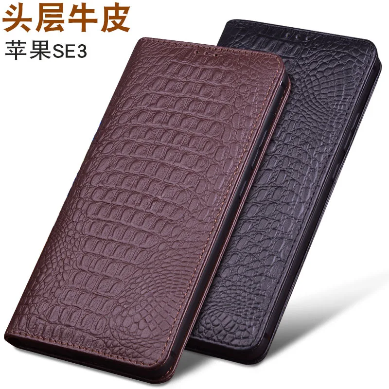 

Hot Sales Luxury Lich Genuine Leather Flip Phone Case For Iphone Se 3 Se3 Real Cowhide Leather Shell Full Cover Pocket Bag