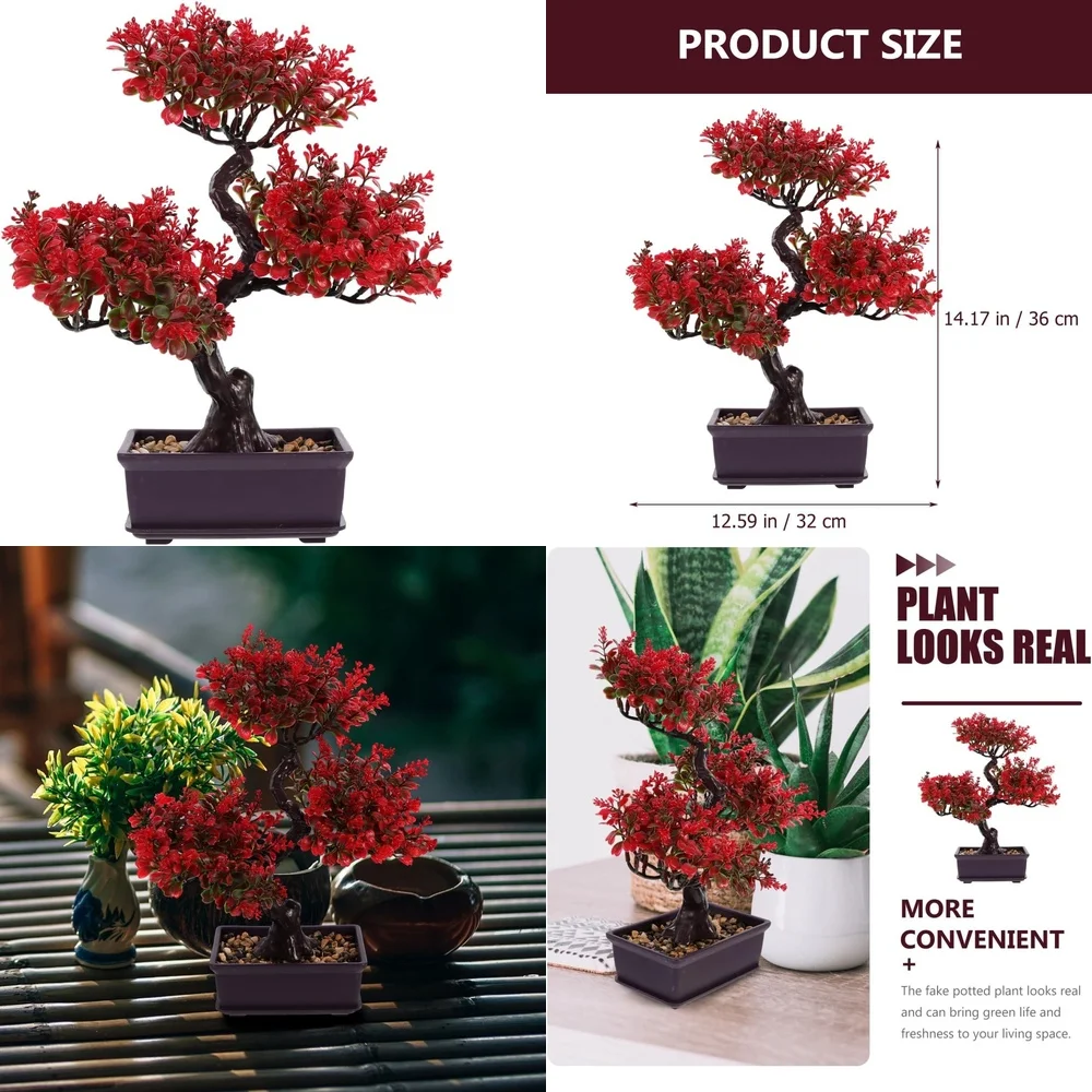 

Искусственное дерево бонсай, реалистичное красное искусственное растение в горшке, домашний декор для дома, офиса, рабочего стола, сада, листва, зелени, новоселье