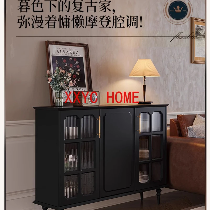 Retro sideboard locker wall ultra-thin narrow tea medieval black cabinet