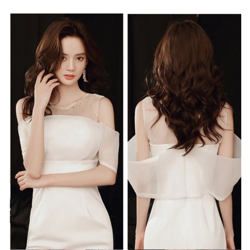 GIYSILE 2025 فستان سهرة أبيض جديد للولائم ذيل السمكة طويل رقبة مستديرة فستان رسمي نسائي أنيق للحفلات فساتين سهرة للنساء