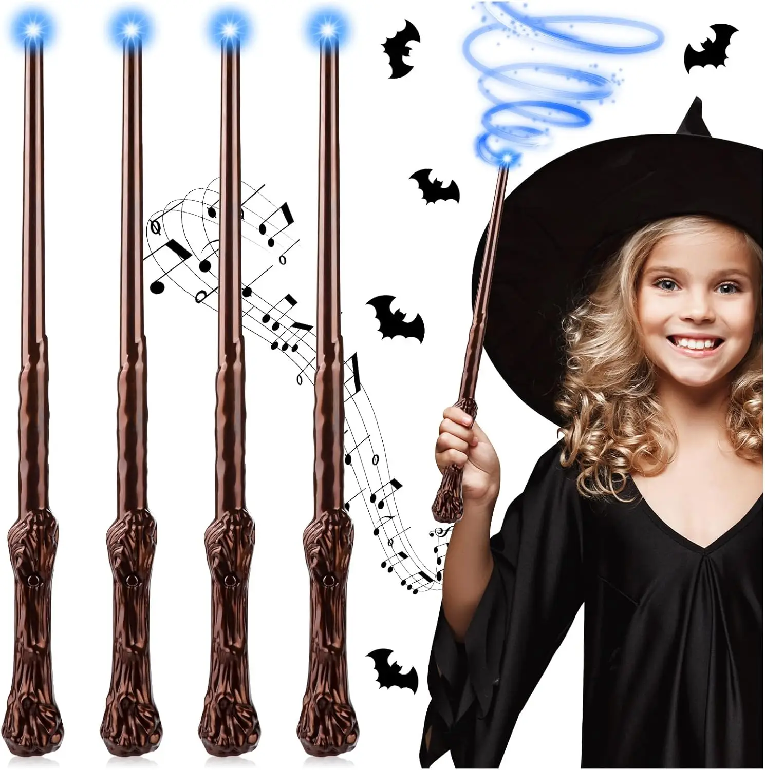 2/10PCS Sound Illuminating Toy Wands 14.6 Inch Witch Wands Magic Wizard Wands for Kids Birthday Party Gifts Cosplay