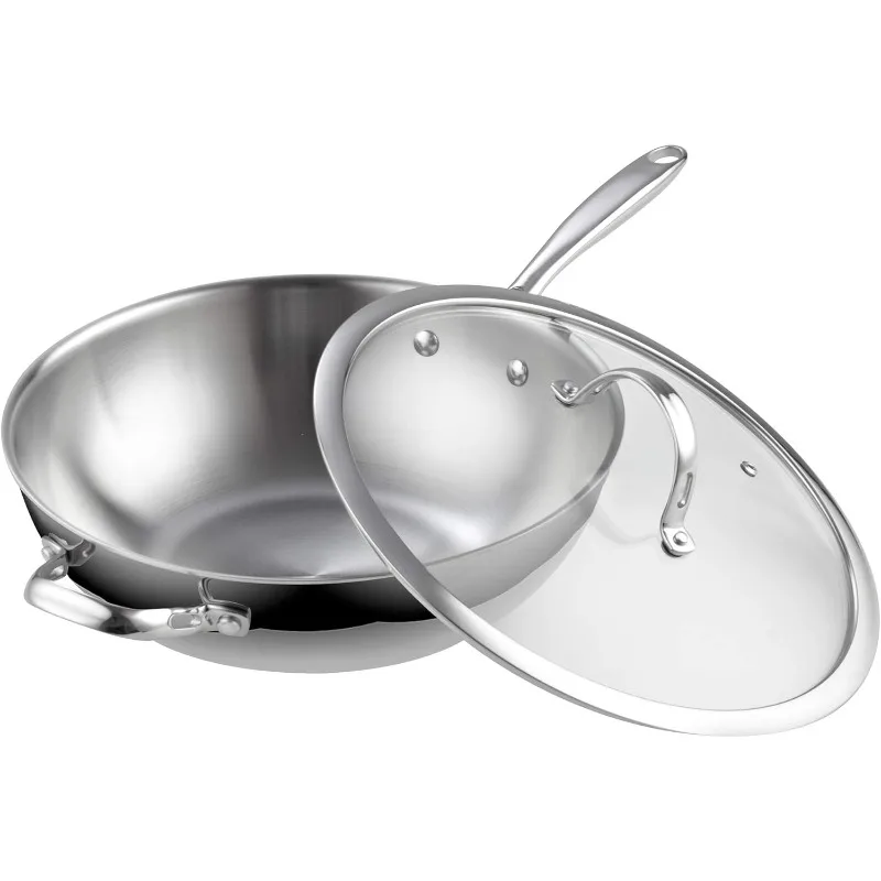 

Cooks Standard Multi-Ply Clad Stainless Steel Wok Stir Fry Pan, 12-Inch with Glass Lid, Silver