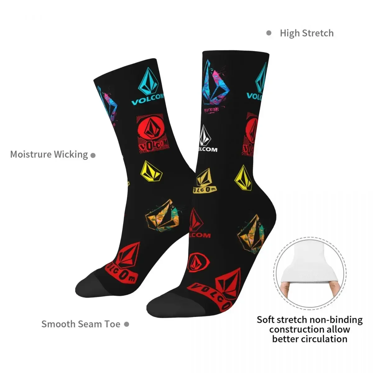 Volcom Logo Socks Harajuku Sweat Absorbing Stockings All Season Long Socks Accessories for Man's Woman's Birthday Present