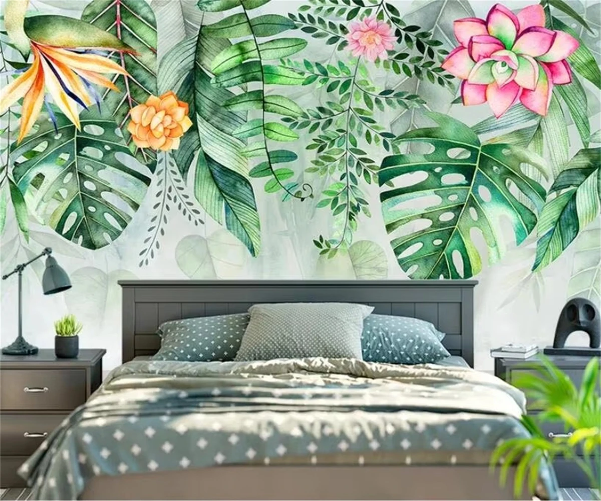 Custom size wallpaper Rainforest plant leaf Banana leaf tile mural Home decoration flower leaf hanging picture 3d wallpaper