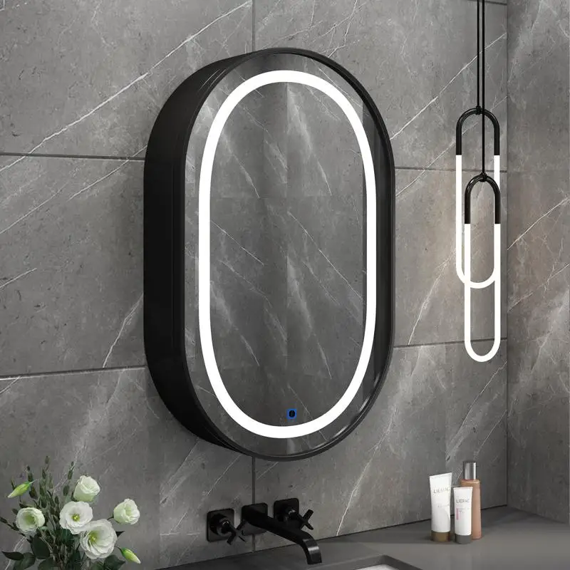 Multi Layer Solid Wood Bathroom Mirror Cabinet Wall Mounted Bathroom Toilet Washbasin Makeup Smart Mirror with Light Vintage