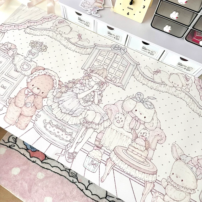 Tapete de mesa de couro PU fofo com coração de menina original |   Tapete de mouse antiderrapante à prova d'água à prova de óleo, decoração de jantar e escritório Kawaii para meninas
