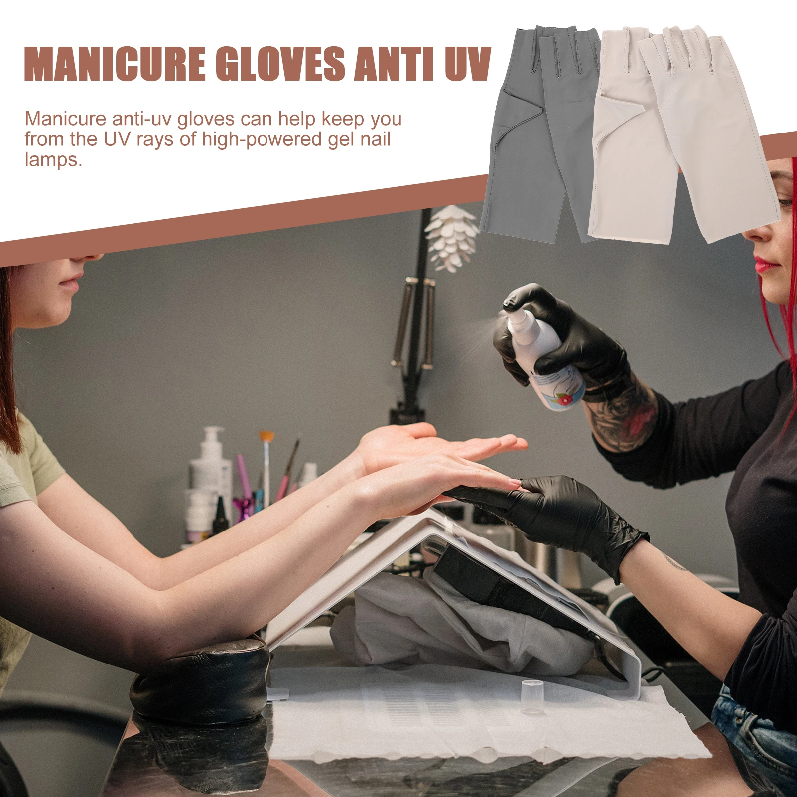 

2Pairs Uv Protection Gloves Manicure Anti Uv Gel Nail Fingerless Gloves Nail Art Accessory Breathable Skin Protection