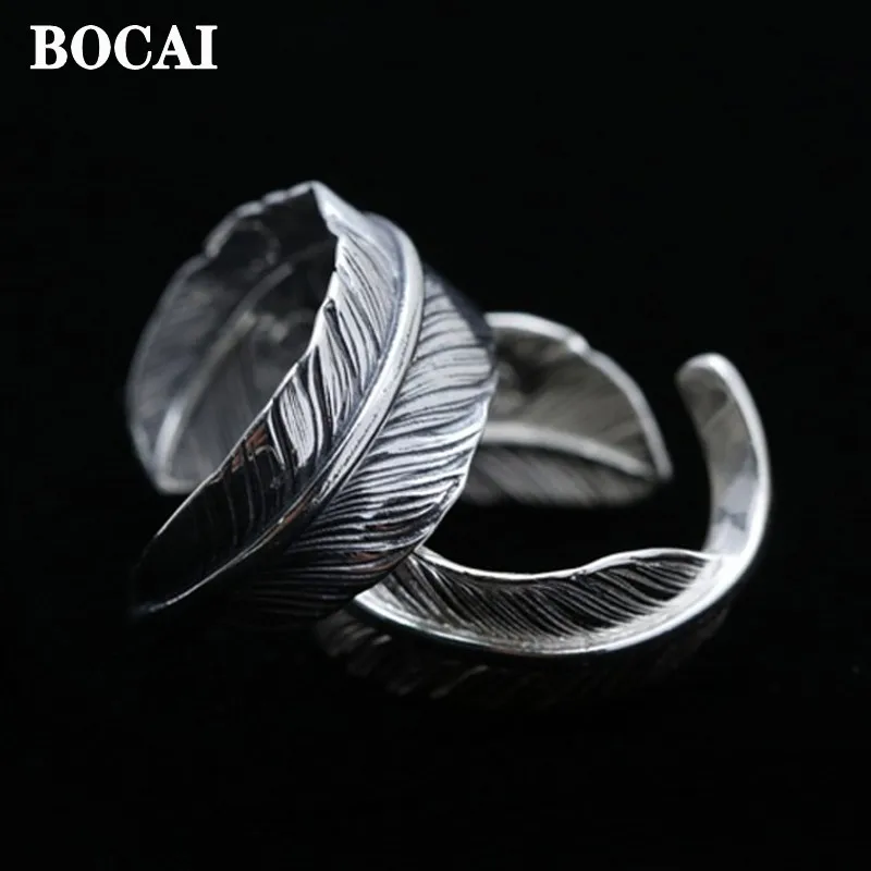 

BOCAI S925 серебряные украшения классическое индийское кольцо с перьями для мужчин и женщин модная пара модный рождественский подарок дропшиппинг
