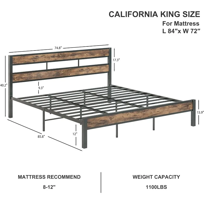 California King Bed Frames, Easy Assembly, Noise-Free, No Box Spring Needed, Heavy Strong Metal Support Frames