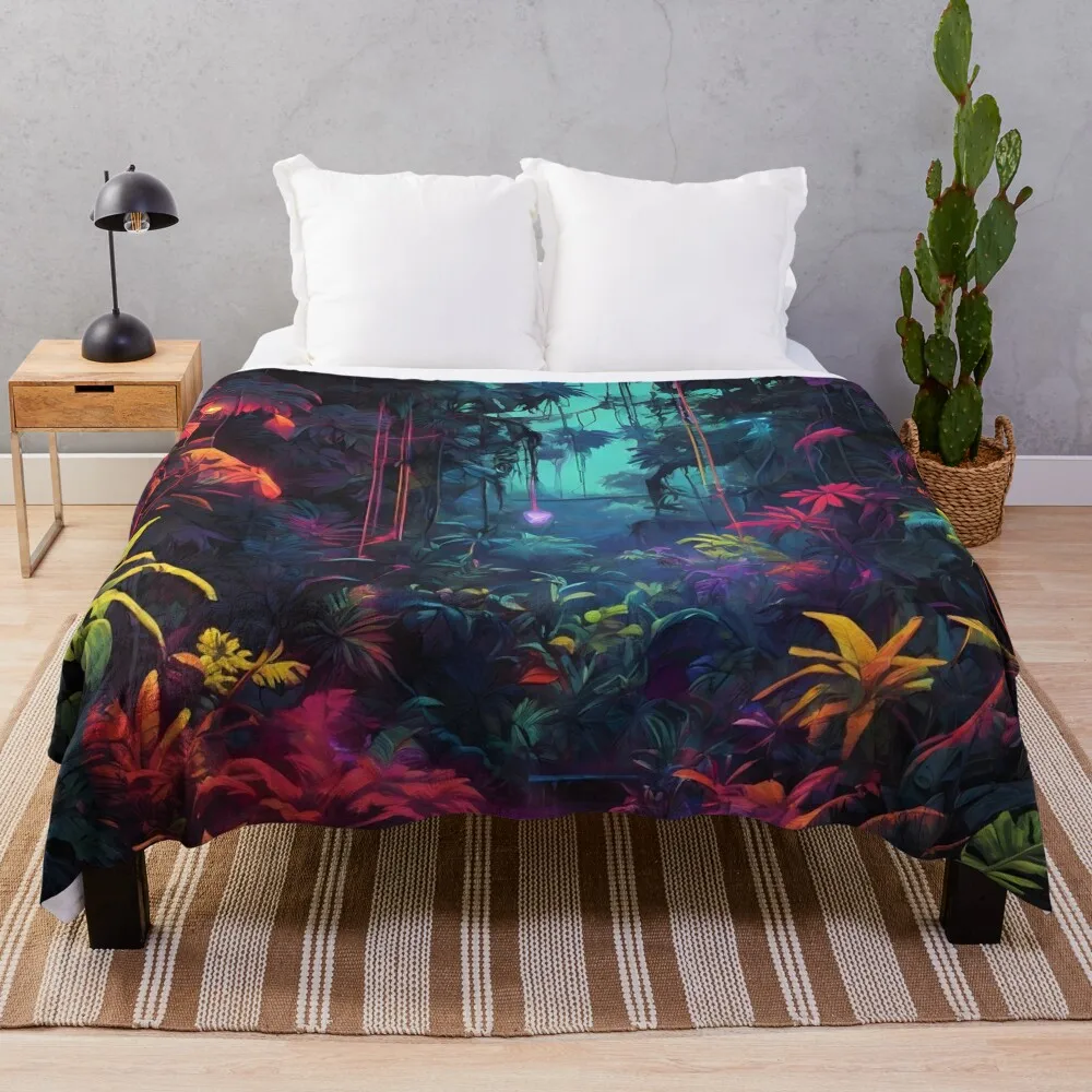 Electrifying Neon Jungle Throw Blanket Luxury Blankets For Sofas Blankets