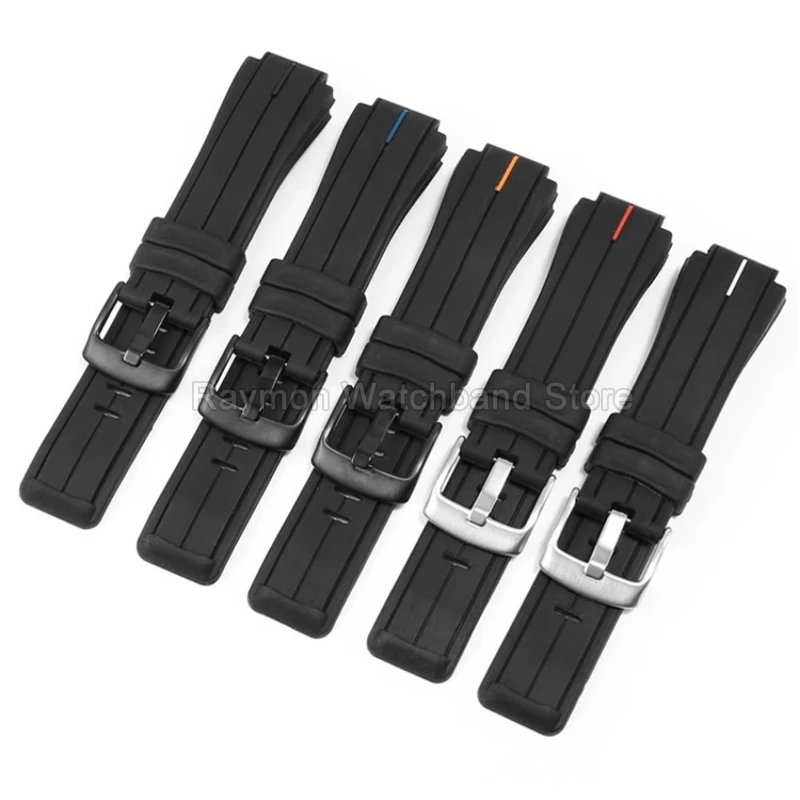Breathable Heat-resistant for Timex T2N721 TW2T76300 TW2V22200 Silicone Watch Accessories 16x24mm Black Convex Interface Strap