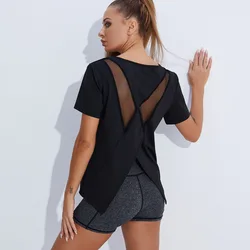 Camicia da Yoga da donna Backless manica corta palestra Fitness abbigliamento sportivo Sexy Beauty Back top traspirante t-Shirt da allenamento da corsa allentata