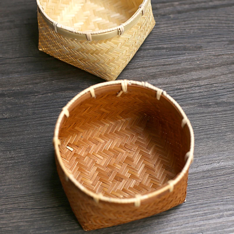 1 PC Bamboo Woven Basket Candy Container Handmade Snacks Storage Restaurant