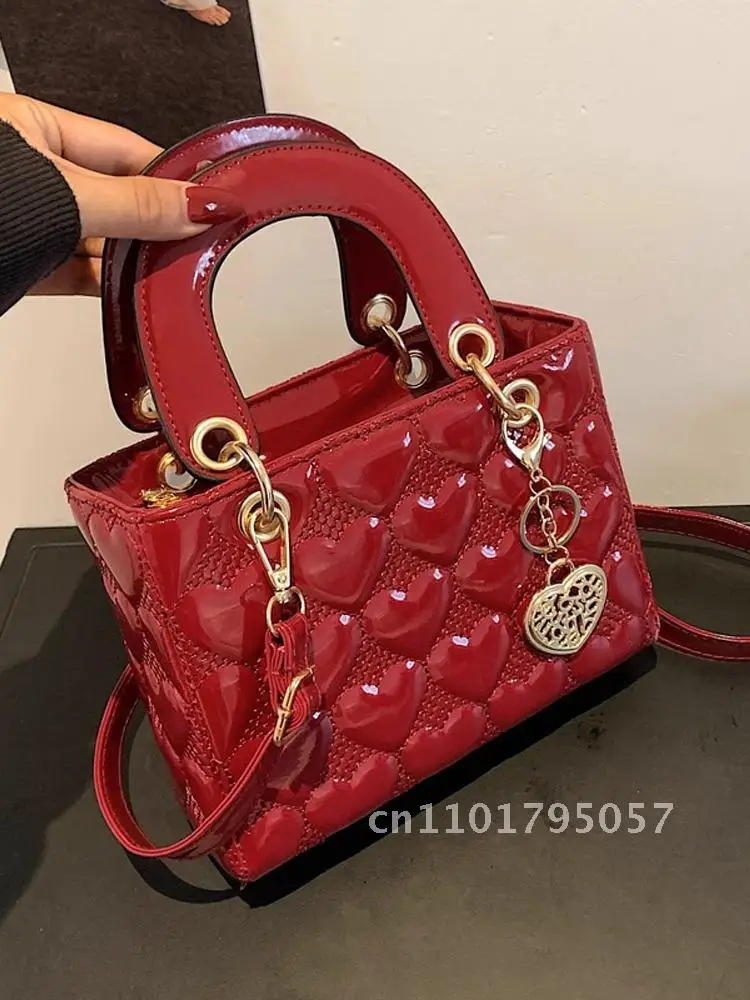 Red Bridal Handbag 2024 Fashion Women's All-Match Shoulder Messenger Bag Engagement Gift Wedding Bag PU Material Vintage Style