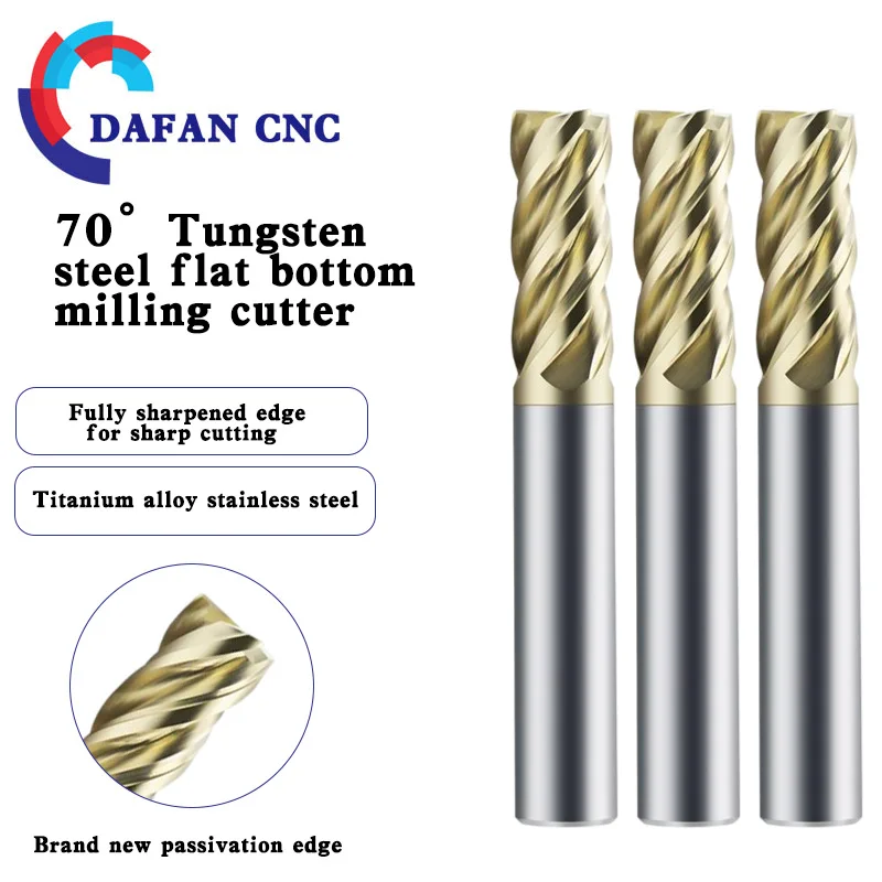 

70 ° 4-зубая концевая фреза из карбида вольфрама, квадратная концевая фреза для титановых сплавов и инструмента с ЧПУ из нержавеющей стали