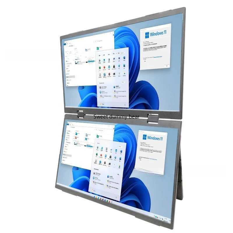 شاشة محمولة مزدوجة الشاشة علوية وسفلية عبر الحدود شاشة 18.5 بوصة، شاشة ثلاثية الخط الأول، شاشة توسيع الكمبيوتر المحمول