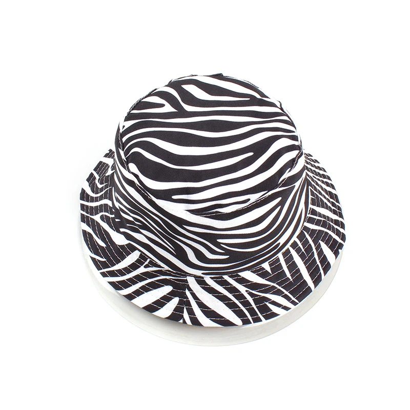 Bocca Zebra Striped Bucket Hat Animal Fringe Printing Reversible Bucket Hats Black Foldable Fisherman Outdoor Summer Sun-Proof