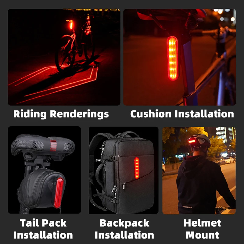 Laser Bike Light Smart Sensor Brake Taillight Rear Safety Warning Bicycle Light USB Rechargeable Waterproof Helmet Cycling Light