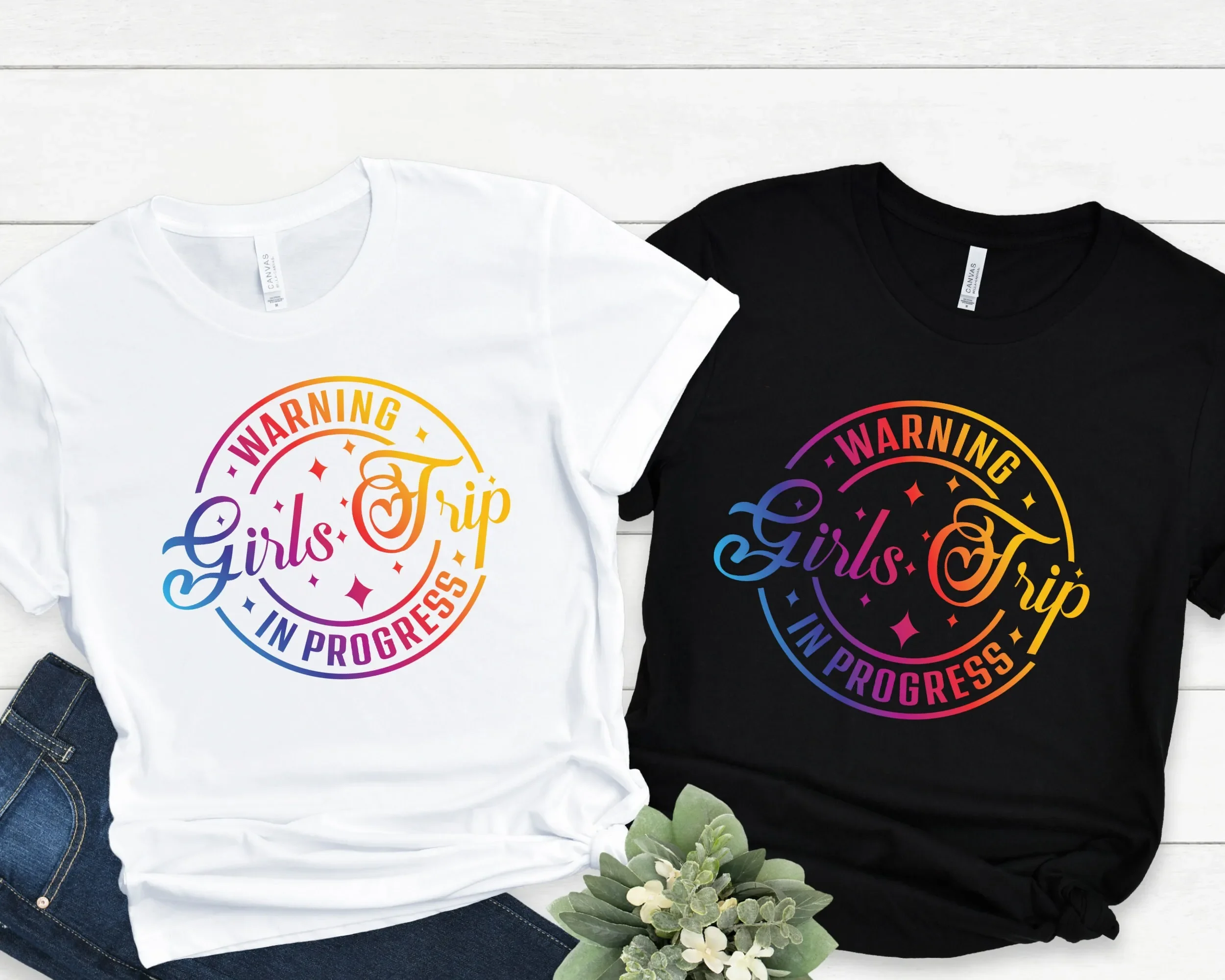 Warning Girls Trip In Progress Weekend T Shirt Night Out Camping 2024 Vacay Mode