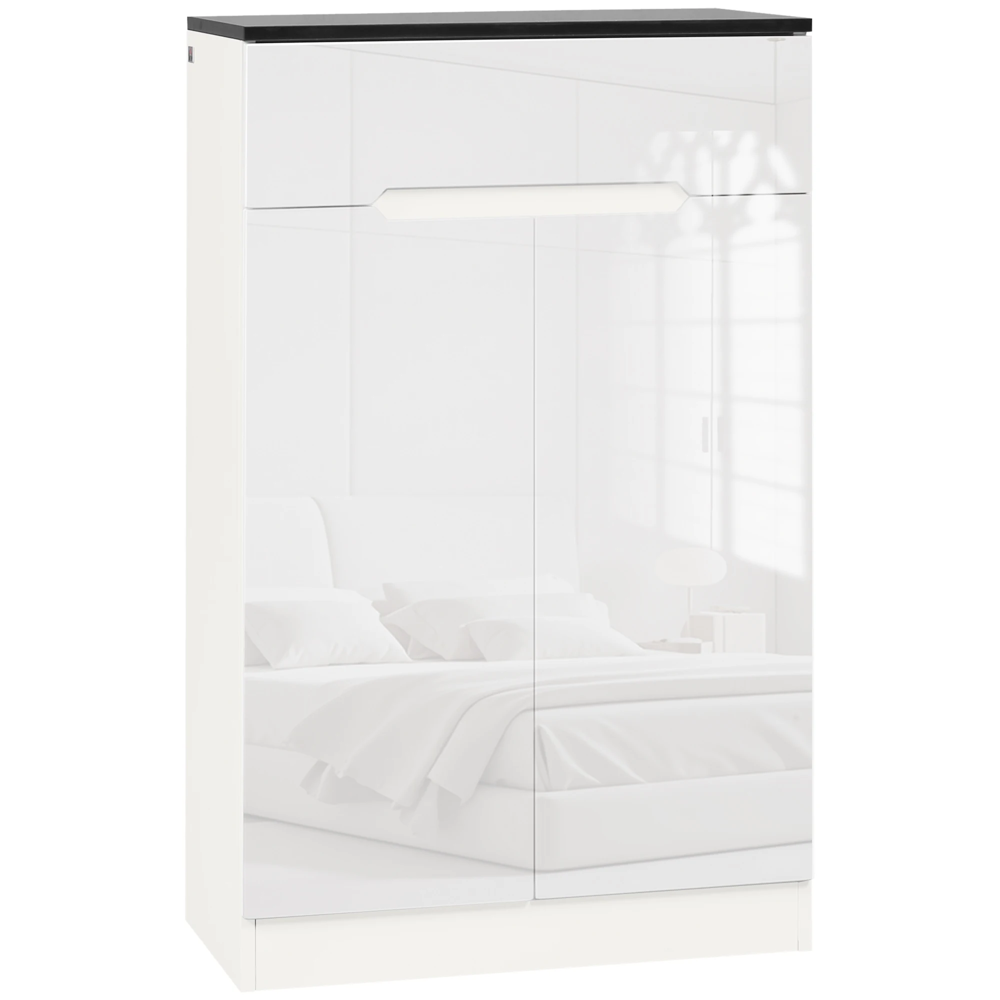 Estante fino Max para 12 pares, 3 estantes regulables + cajón, Blanco, 60x32x100 cm.