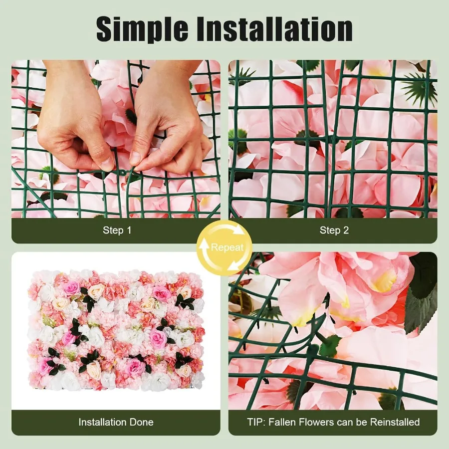 12 حزمة لوحات الحائط زهرة اصطناعية 24x16 الأبيض الوردي فو الورود زهرة اصطناعية خلفية لوحات لحدث حفل زفاف F