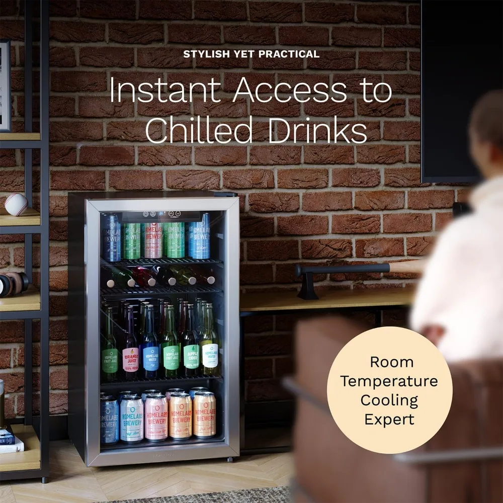 Refrigerator and Cooler - 120 Can Mini Fridge with Glass Door for Soda Beer or Wine with Adjustable Removable Shelves