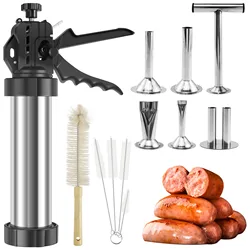 Sausage Stuffer Maker Machine Stainless Steel Sausage Jerky Maker with 5 Nozzles Brushes Meat Pusher for Kitchen Cooking Tools