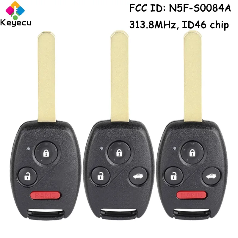 

KEYECU Remote Head Car Key With 3 4 Buttons 313.8MHz ID46 Chip for Honda Civic EX Si 2006-2011 Odyssey Fob FCC ID: N5F-S0084A