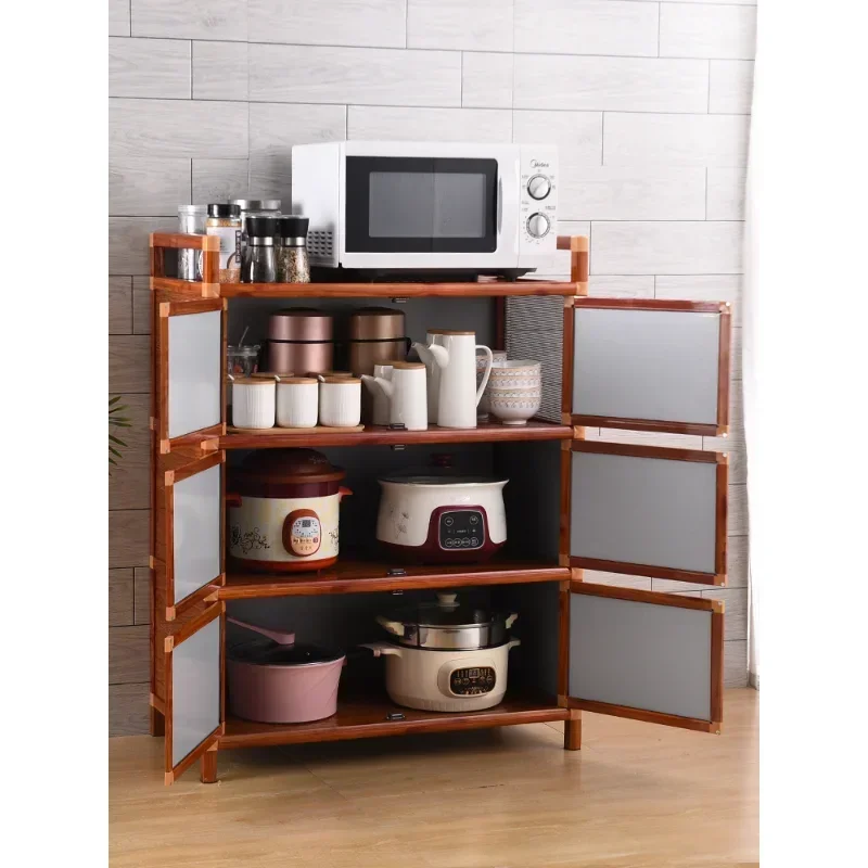 

-Household Aluminum Alloy Kitchen Cabinet With Door Large Capacity Iron Sundry Storage Organizers Glass Top Home Furniture