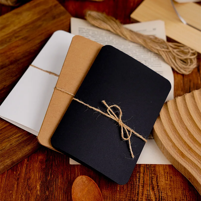 10Pcs Folding Kraft Paper Blank Cards with Rope Gift Blessing Card for Christmas Wedding Birthday Invitation Card Decoration