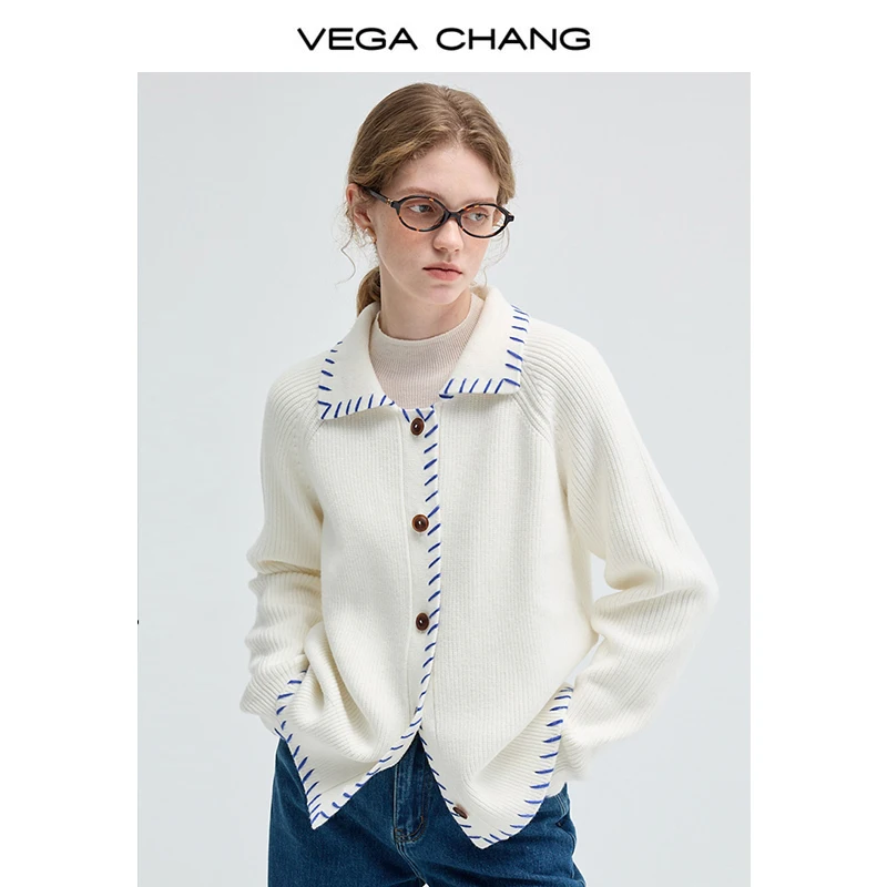 

Vega Chang Wool Knitwear Women's Autumn and Winter New Style Hand-Threaded Gray Knitwear Jacket Cardigan