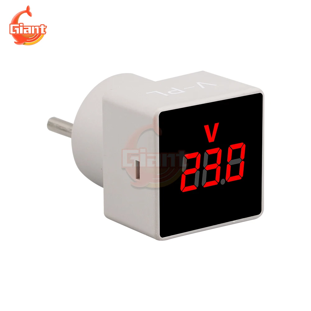 AC50-380V V-PL Square Voltmeter Mini Digital Voltmeter European Plug Socket Voltage Tester Electric Voltage Meter Panel Monitor