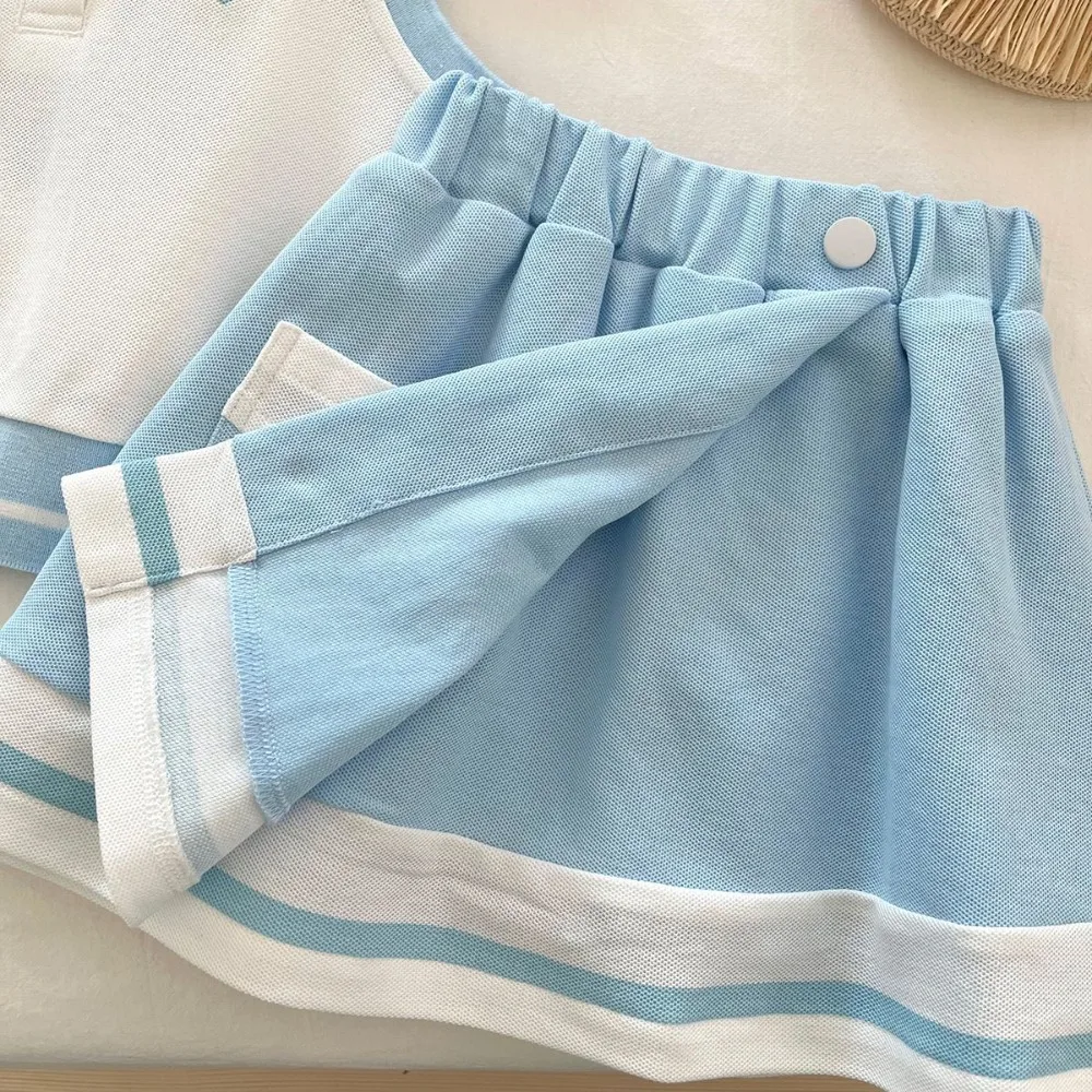 Bear Leader صيف 2025 ملابس رياضية كاجوال للفتيات قميص بولو بدون أكمام + تنورة مجموعات عصرية على طراز الكلية لعيد الفصح للأطفال