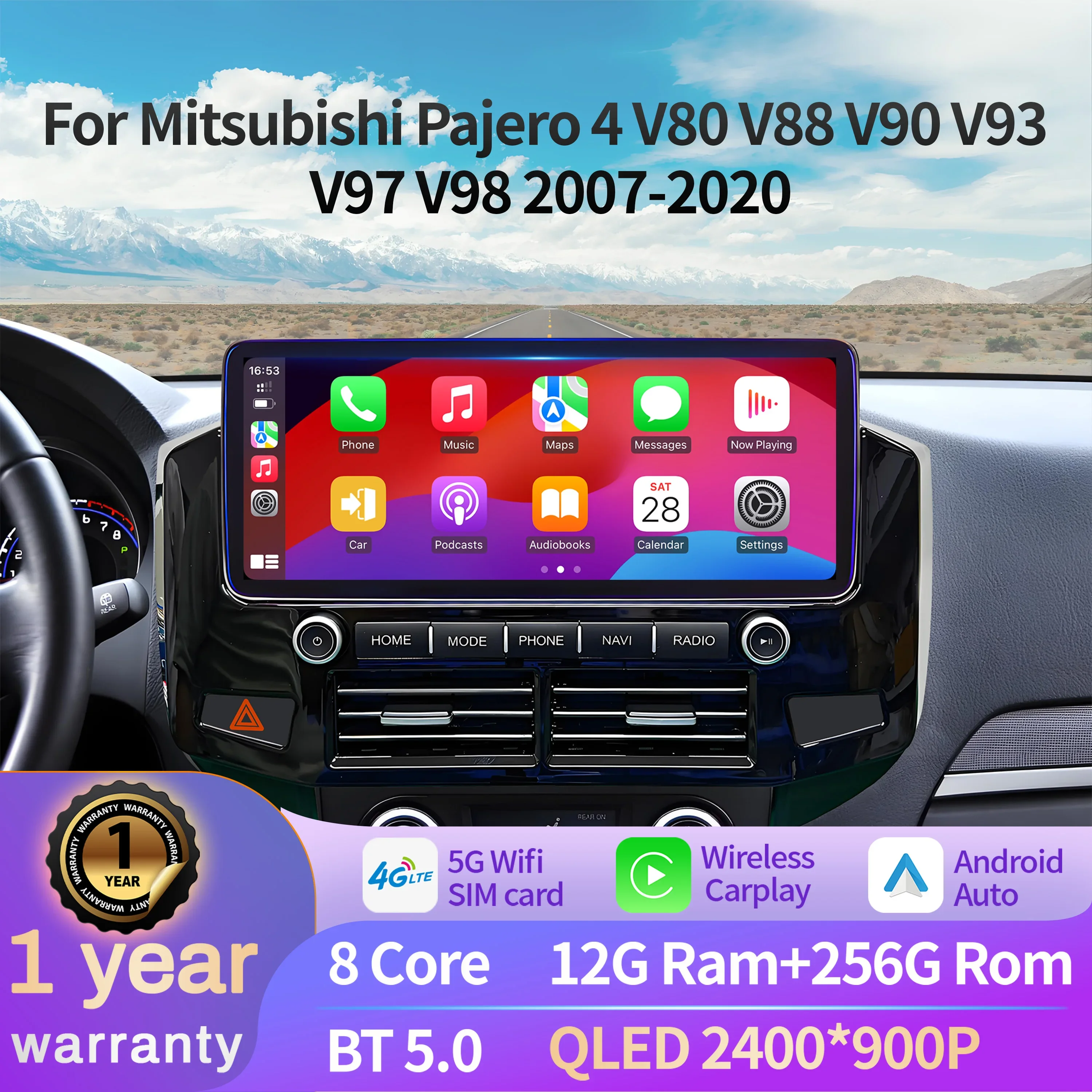 12.3inch Car Radio For Mitsubishi Pajero 4 V80 V88 V90 V93 V97 V98 2007-2020 Android 15 Wireless Carplay Multimedia Touch Screen